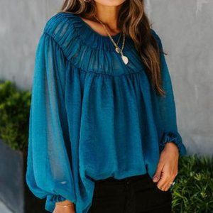 Vici Dolls What a Gem Teal high sheen blouse NWT